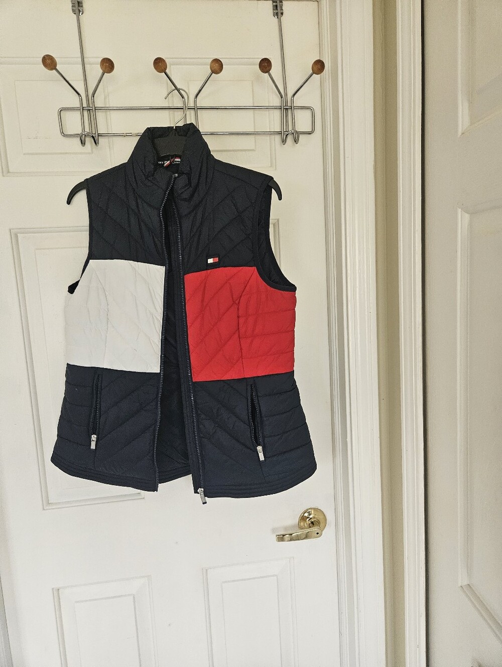 Tommy Hilfiger Quilted Colorblock Vest in Navy, Red & White